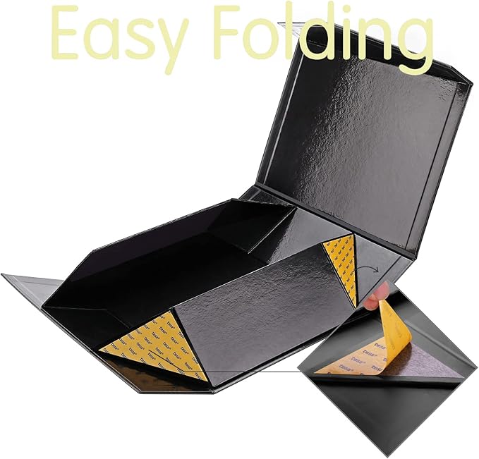 Large Black Collapsible Gift Boxes with Magnetic Closure Lids 13.5x9x4.1 Inches, Groomsmen Proposal Boxes, Rectangle Present Boxes (Glossy Black, 6 Pack)