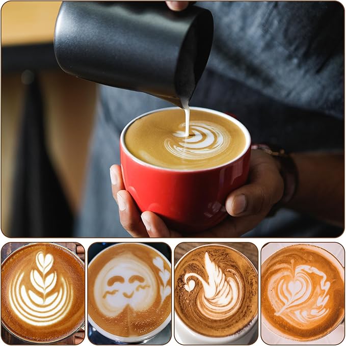 12oz/350ml Matte Black Milk Frothing Pitcher, Stainless Steel Espresso Latte Cup Steaming Pitcher Creamer Cup, Milk Frother Cup Espresso Machine Accessories Barista Tools Jug for Coffee Cappuccino