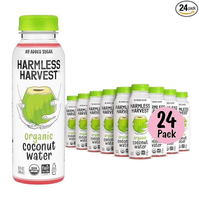 Harmless Harvest Organic Coconut Water 10 Fl Oz, 24 Pack – Natural Electrolyte Hydration Drink, No Sugar Added, Original Coconut Water, Non-GMO & Fair for Life Certified