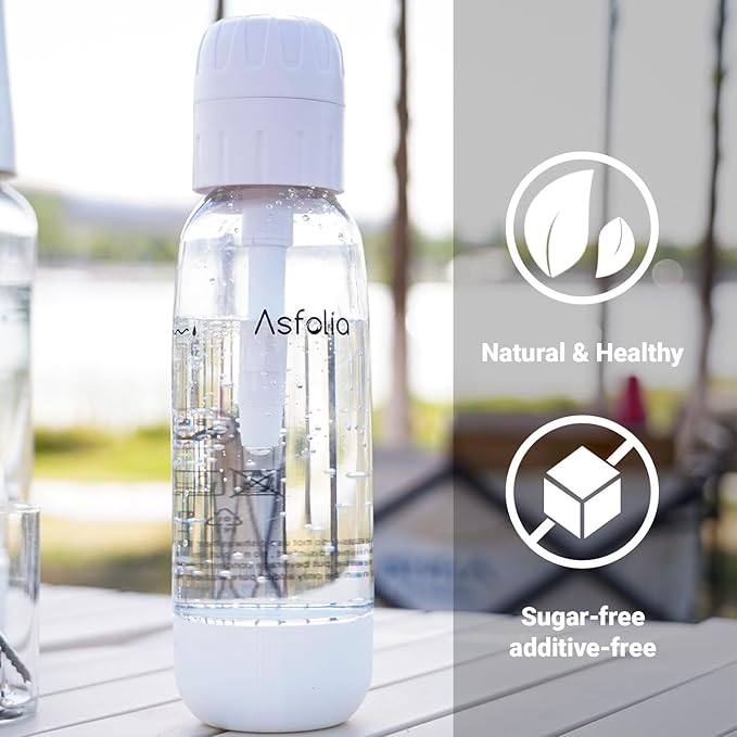 Sparkling Water Maker，AquaBub Portable Soda Maker with 500ml PET Carbonating Bottles, 10x 8g CO2 Cylinders (White)