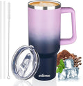 40 oz Insulated Coffee Mug with Ceramic Coating, Stainless Steel Travel Mug Tumbler with Handle Lid and Straw, Double Wall Leak-Proof Coffee Travel Mug Keeps Drink Hot and Cold (Purple Navy)