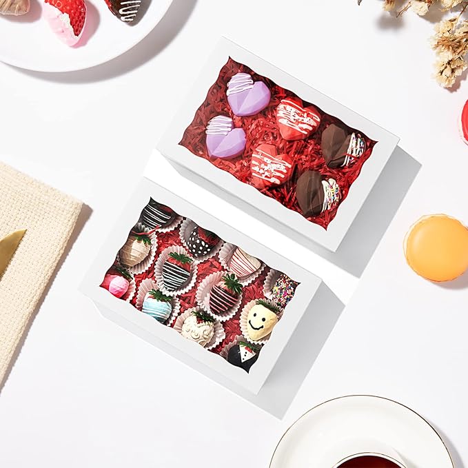 24 PCS 9.5" x 6" x 2" Bakery Boxes with Window for Cookies, Cakesicle, Chocolate Bomb, Macaron, Chocolate Covered Strawberries and Pretzel Rods