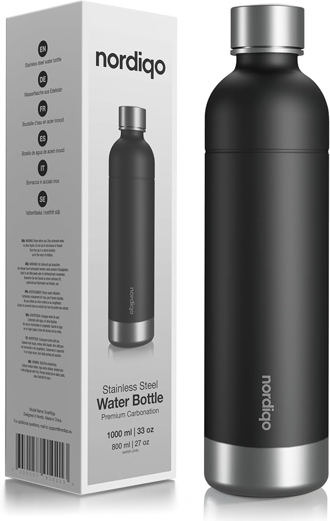 Stainless Steel Carbonating Bottle 33 oz | Compatible with Aarke Carbonator 3, Sodastream (Excl. model Aqua Fizz + Jet) and many others| Dishwasher Safe, No Expiration Date, BPA-Free