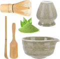 Matcha Whisk Set,5Pcs Japanese Matcha Tea Set - Matcha Bowl with Spout,Matcha Whisk Holder, Bamboo Whisk, 2Pcs Scoop, Matcha Kit Gift for Matcha Lovers Christmas,Matcha Starter Set(Mottled Green)
