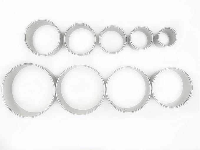 9 Piece Extra Large Chef Grade Plain Round Pastry/Cookie Cutter Set - Extra Thick Premium 18/8 304 Stainless Steel - Marked Size for Professional Chefs and Ambitious Home Cooks