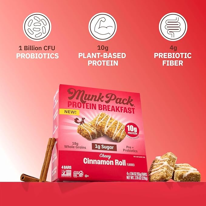 Munk Pack Sampler Pack Probiotic Protein Snack Bars | 10g Plant Protein, 1g Sugar, 6g Fiber |Diabetic-Friendly Ideal Breakfast Bars - On-the-Go Snacks, Gluten-Free, Non-GMO | 5 Count