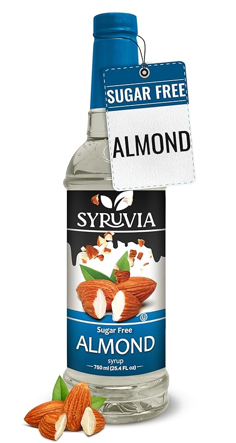 Syruvia Sugar Free Coffee Syrup, Almond Flavored Syrup for Drinks, Lattes, and Desserts – 25.4 fl oz