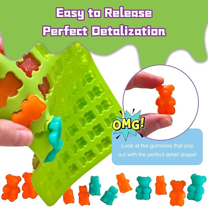Two Different Sizes Gummy Bear Candy Molds, Set of 4 Non-Stick Silicone Candy Chocolate Gummy Molds with 2 Droppers