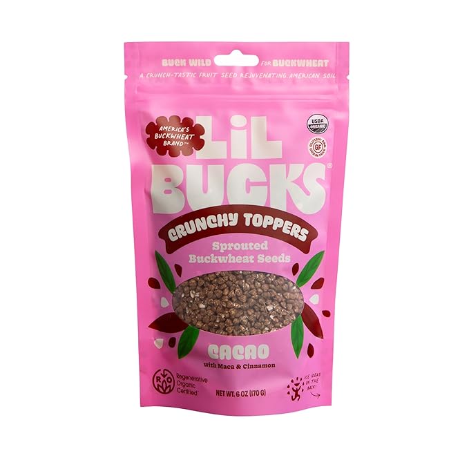 Lil Bucks Sprouted Regeneratively Grown Buckwheat Seeds– Paleo Cereal, Gluten-Free Granola, High in Protein, Low Sugar, Organic Superseed Crunch (CACAO, 1 Pack)