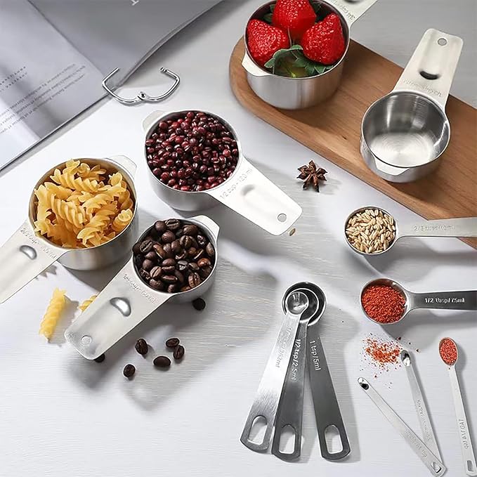 18PCS Measuring Cups and Spoons Set, Include 7 Nesting Measuring Cups, 6 Measuring Spoons and 5 Mini Spoons, Stainless Steel Metal Measuring Set, Kitchen Gadgets for Cooking & Baking