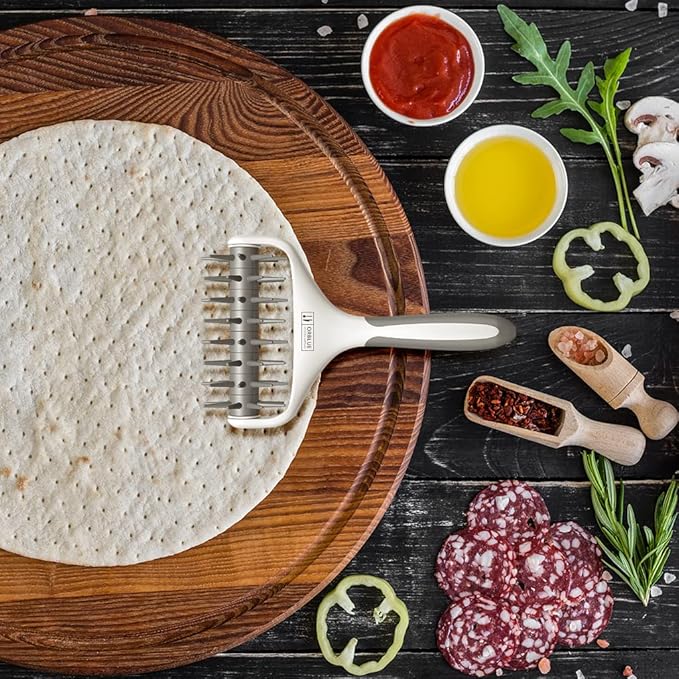 Orblue Pizza Dough Docker, Pastry Roller with Spikes, Pizza Docking Tool for Home & Commercial Kitchen - Pizza Making Accessories that Prevent Dough from Blistering Gray