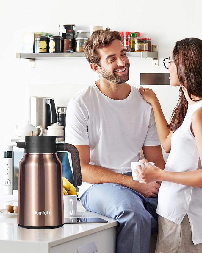 Carafes for Hot Liquids 51 oz - 12 Hour Stainless Steel Thermal Coffee Carafe-Insulated Coffee Carafes For Keeping Hot/Cold Coffee, Tea, Water, 1.5 Liter Beverage Dispenser(2 Gold)