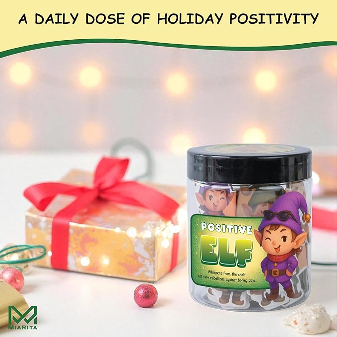 Positive Christmas Elf Jar – 60 Funny Emotional Support Jar, for Kids, Tweens, Teens, Women, Coworkers, Teachers, Sisters, Friends – Christmas Stocking Stuffer for Teens, Tweens, Kids