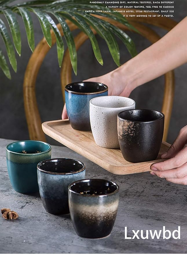 Ceramic Tea Cup, Kung Fu Tea set, Coffee Cup, Yerba Mate Set 4-piece companion cup set (Grey)
