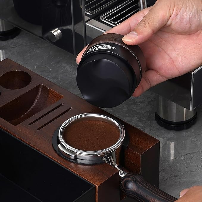 IKAPE 51MM Coffee Distributor, New Wooden Handle Design, Gravity Adaptive Espresso Distributor Fits All 51MM Espresso Portafilter, Compatible with 51MM Delonghi Bottomless Portafilter