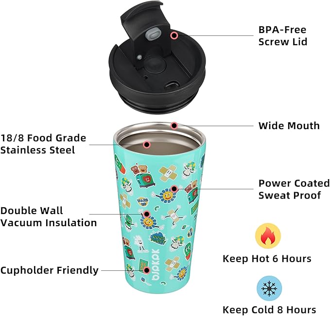 BJPKPK 18oz Stainless Steel Insulated Tumbler With lid And Straw Travel Coffee Thermal Tumblers Cup For Women And Men,Spring Party Green