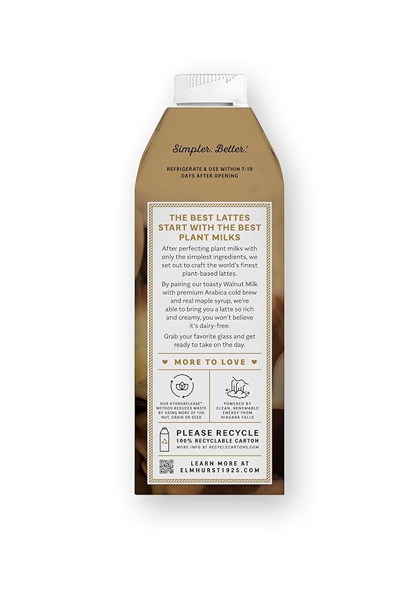 Elmhurst 1925 Maple Walnut Latte – Plant-Based, Vegan, Dairy-Free Plant Milk Latte Made of Walnut Milk, Cold Brew Premium Arabica with 95mg Caffeine & Real Maple & Brown Sugar – 25.4oz (Pack of 6)