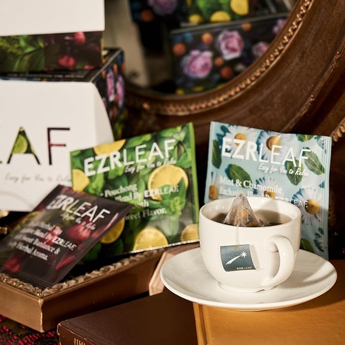 EZR Leaf Herbal & Fruit Tea Sampler Gift Box – 22 Pyramid Tea Bags with 9 Fruit & Floral Blends – Low & Caffeine Free Assortment for Relaxing Tea Lovers Lemon Verbena x3, Lemongrass & Herbs x2, Dreamland x2, Lime Pouchong x3, Nanyang Sencha x2, Blackcu...