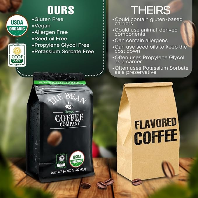The Bean Organic Coffee Company Aloha Bean (Hawaiian Hazelnut), Medium Roast, Ground Coffee, 16-Ounce Bags (Pack of 2),Café molido tostado organico