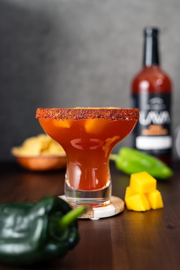 LAVA Premium Mango Michelada Mix Made With Real Mango Puree, Ancho Chile Peppers, New Mexico Chile, Tamarind, Vegan, 1-Liter (33.8oz) Glass Bottle, Ready to Use