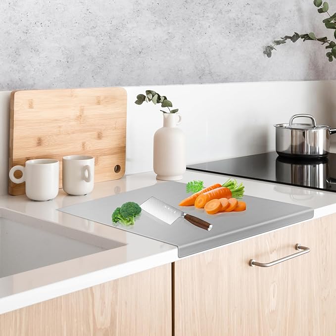 304 Stainless Steel Cutting Board with 2 Pack Non-Slip Mats, Yoposeo Heavy Duty Baking Cutting Chopping Boards for Kitchen, Meat, Fruits, Vegetables, Bread and Baking (23.6" X 15.7"/ 60 X 40cm)