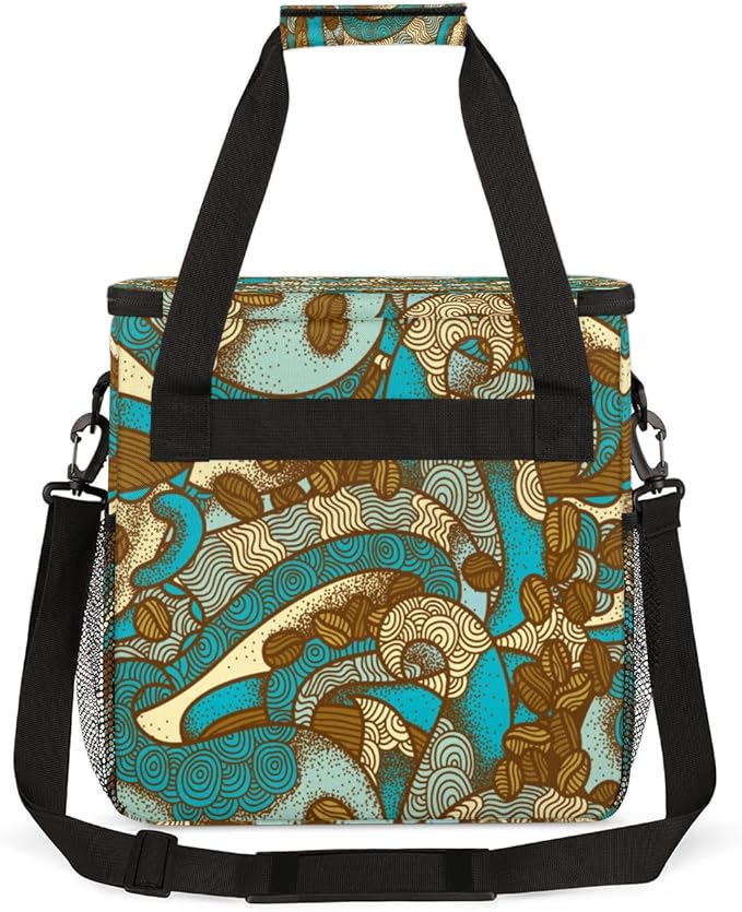 Vintage Boho Coffee Bean Maker Carring Bag Travel Carrying Storage Tote Compatible with Keurig K-Mini or Plus Portable Single Serve Brewer Case Pockets for K-cup Pods
