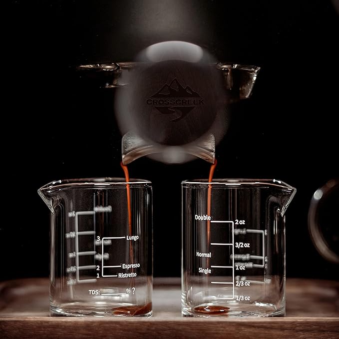 CrossCreek 58mm Espresso Double Spouts Portafilter with 2 Ear | Fits E61 | Flair/Rocket/Sanremo/Expobar etc. | Stainless Steel Basket and Solid Wood Handle | Espresso Accessories