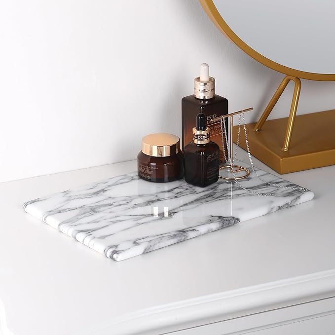 Koville Italian Natural Marble Cutting Board for Kitchen Pastry Bread Macaron Display, 12" x 8" Real Stone Slab Marble Cheese Board for Counter, Bathroom Perfume Tray Candle Plate (Arabescato)