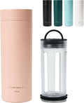 Firebelly Tea, Travel Tea Infuser Mug with Strainer, Insulated Tumbler for Loose Leaf Tea or Coffee, Leakproof Bottle for Hot or Iced Drinks, Stainless Steel Thermos with Lid, Salmon