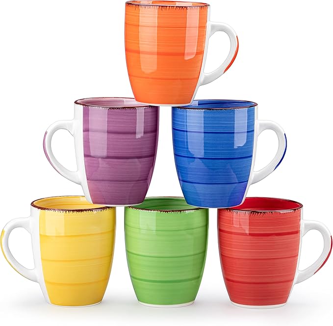 vancasso Bonita 12 Oz Coffee Mugs Set of 6, Ceramic Coffee Cups for Cappuccino, Latte, Tea, Cocoa, Warm Color