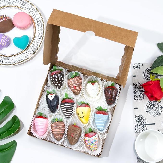 50pcs 8x8x2 Inches Brown Bakery Boxes with Window - Perfect for Cookies, Chocolate Covered Strawberries, Cakesicles & More