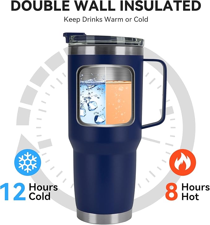 HASLE OUTFITTERS 30oz Tumbler With Handle, Insulated Travel Coffee Mug With Straw Leak-Proof Double Wall Stainless Steel Vacuum Tumblers Metal Cup with Straw for Hot and Cold Drink