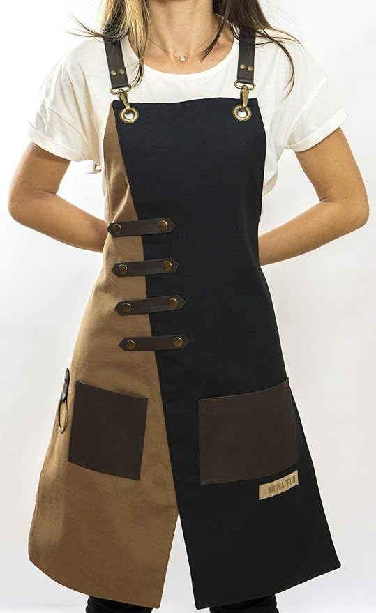 Apron for Women and Men Waterproof Canvas Extra Pocket for Chef Barista Gardening BBQ Grilling Crossback Unisex