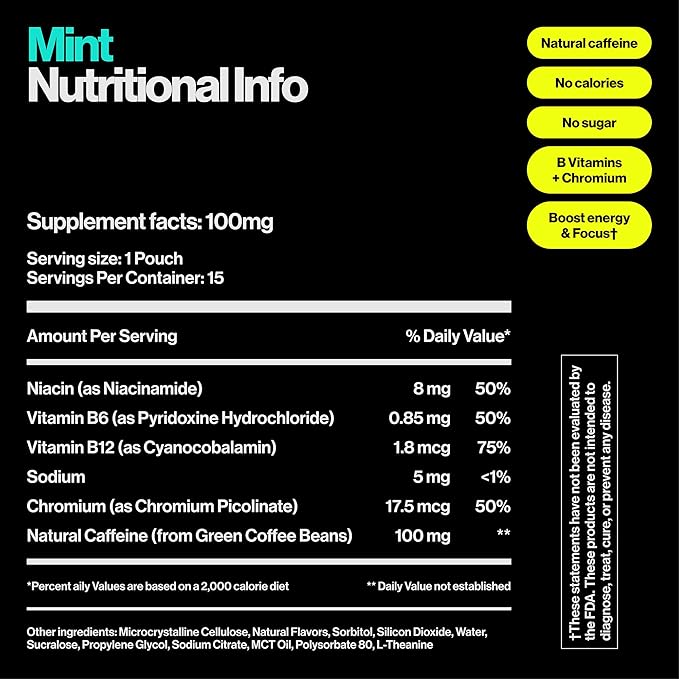 Wip Energy Pouches | 100mg Natural Caffeine | Vitamins and Minerals | 4 Pack Assorted: Sour Cherry, Mint, Orange Citrus, Strawberry Kiwi