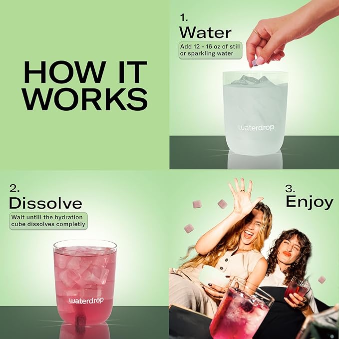 Waterdrop Hydration Cubes with Vitamin C, B Vitamins, and Electrolytes, Cucumber Watermelon Flavor, Flavored Water Enhancer Cubes for Still & Sparkling Water, Low Calorie, Sugar Free, 48 Count