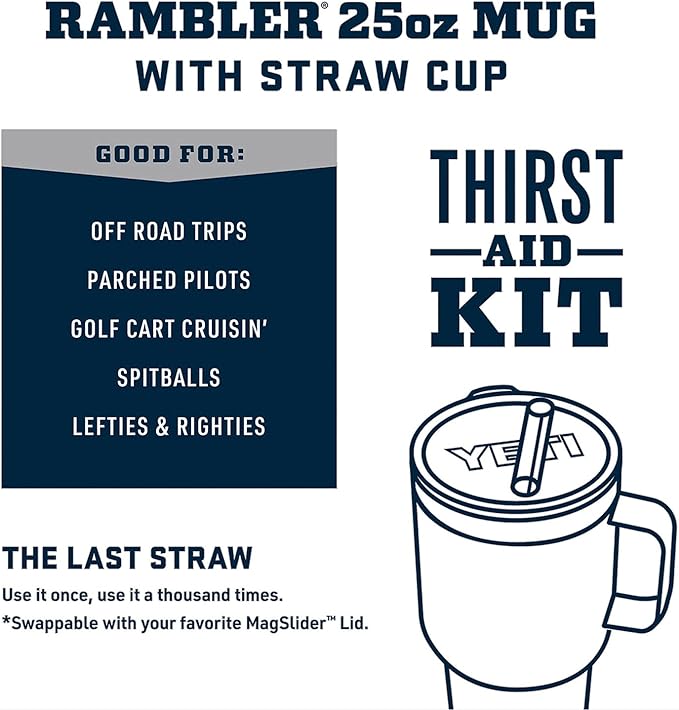 YETI Rambler 25 oz Tumbler with Handle and Straw Lid, Travel Mug Water Tumbler, Vacuum Insulated Cup with Handle, Stainless Steel, Cape Taupe