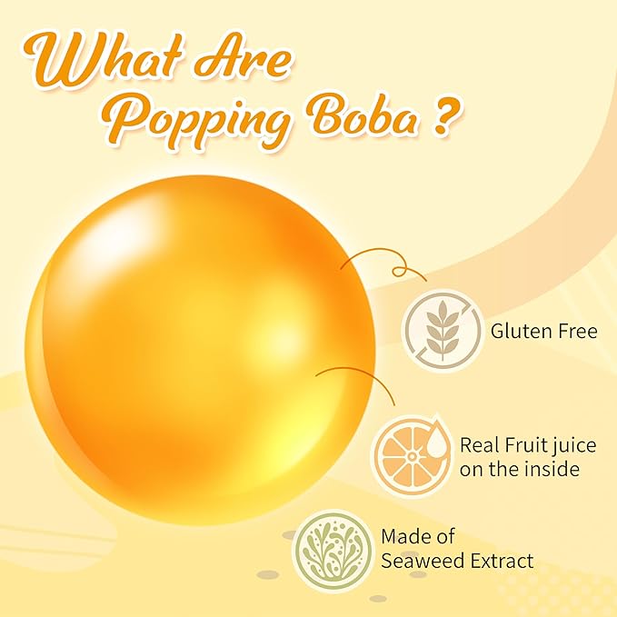 J WAY Bursting Popping Passion Fruit Boba Pearls, Passion Fruit Syrup, Non-Dairy, Fat-Free Popping Tapioca Boba for Beverages, Sweets, Ice Cream (2LB, 1 Pack)