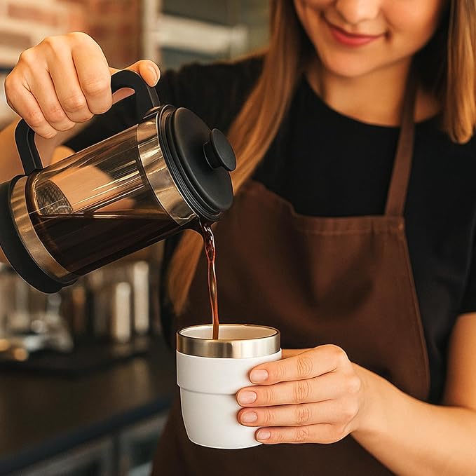 Zenbo 4 oz Espresso/Coffee Cups Set of 2, Ceramic-Lined Double Wall Vacuum Insulated 18/8 Stainless Steel, Stackable & Dishwasher Safe, Space-Saving, Compatible with Most Espresso & Coffee Makers