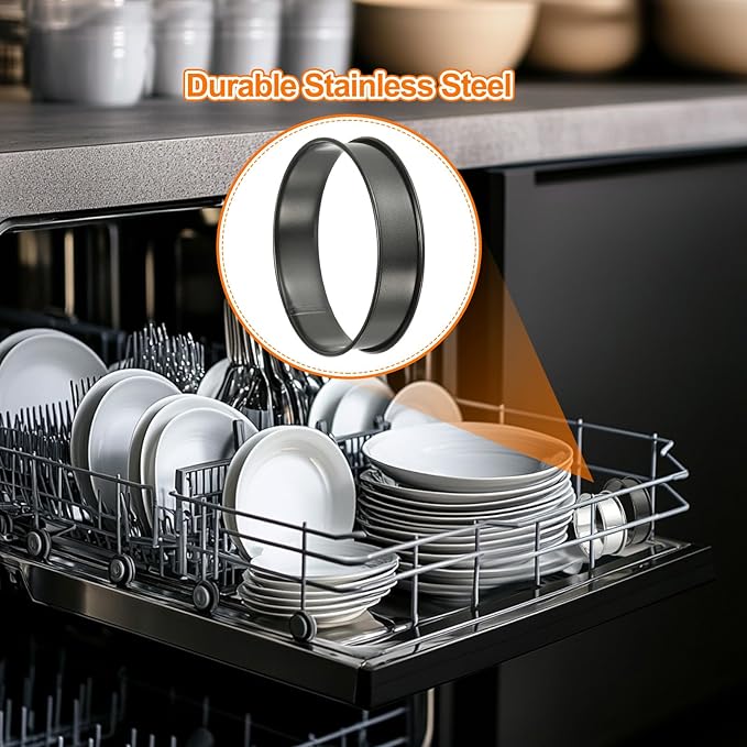 HARFINGTON 6pcs Crumpet Rings 3.94" Nonstick Round Cake Ring Stainless Steel Double Rolled English Pastry Rings for Kitchen Baking Crumpet Dessert, Black