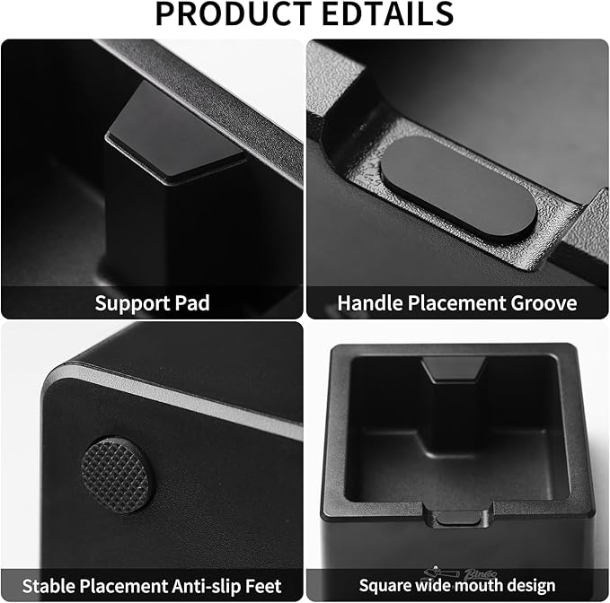 Bincoo Square Espresso knock Box 16cm /6.3 Inch Barista Style Coffee Knock Box for Grounds with Anti-Slip Base, Multi-functional Sturdy Espresso Dump Bin for Home/Office.. (black)