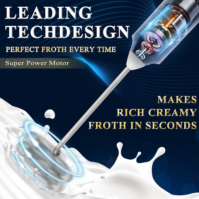 Double Whisk Milk Frother Handheld USB-C Rechargeable Electric Drink Mixer White,3 Speeds Adjustable Coffee Foamer Drink Whisk for Lattes, Matcha, Hot Chocolate, Egg, Matcha