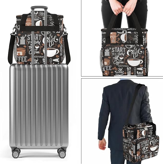 coffee cup coffee beans gray Coffee Maker Carring Bag Travel Carrying Storage Tote Bag Compatible Portable Single Serve Coffees Brewer Case with Pockets for K-cup Pods