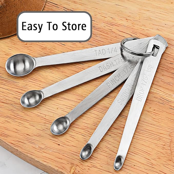 5PCS 1/16 Teaspoon(1/16tsp, 0.31ml, Pinch) Single Tiny Measuring Spoon, Small Individual Stainless Steel Measure Spoons Only