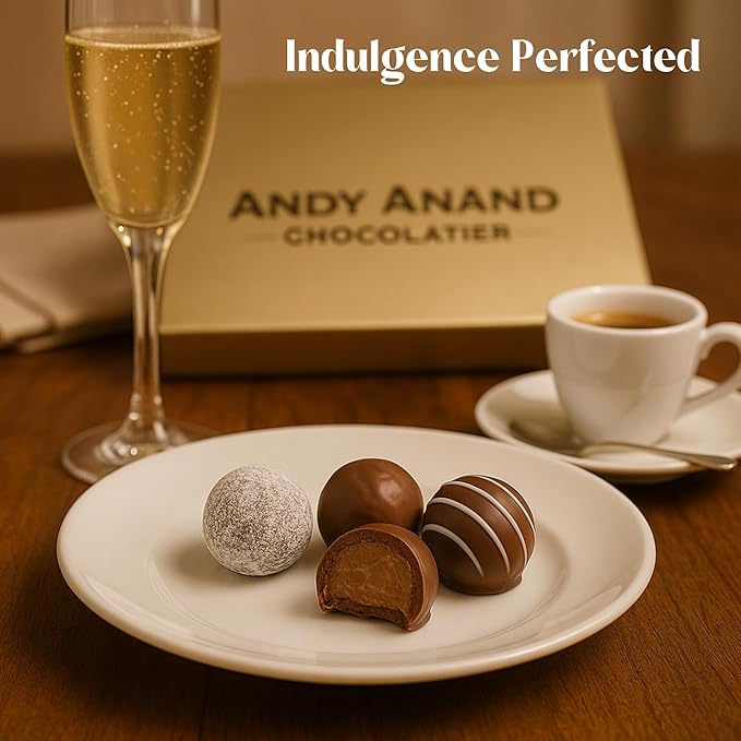 Andy Anand Chocolatier Champagne, Rum, Irish Cream & Kahlua Belgian Chocolate Truffles Gift Box - Handmade liqueur filled Delicious Gourmet Chocolates, Assortment for Connoisseurs (16 Pcs)