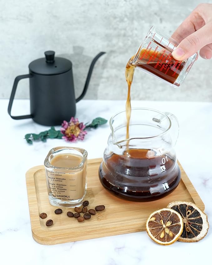 Shot Glasses Measuring Cup Set 2PACK Espresso Shot Glasses Liquid Heavy Glass 2oz/60ml(Black)