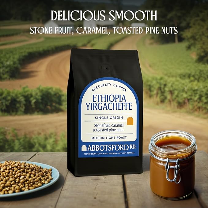 Ethiopia Yirgacheffe Coffee Beans, Whole Bean Medium-Light Roast with Stone Fruit, Caramel & Toasted Pine Nuts, Flavored Ethiopian Coffee, Single Origin 35.2 oz (2.2lb) Bag