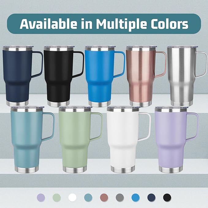 20 oz Tumbler with Handle Stainless Steel Insulated Coffee Mug Tumbler with Lid and Straw Double Wall Vacuum Insulated Coffee Mug Leak Proof Travel Mug Tumbler for Hot and Cold Drink (Black,8pack)