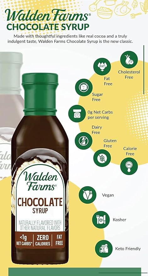 Walden Farms Chocolate Syrup – Perfect for Coffee, Desserts, Ice Cream – Zero Calorie, Sugar-Free, Low Carb, Keto-Friendly, Gluten-Free, Vegan – 12 oz Bottle