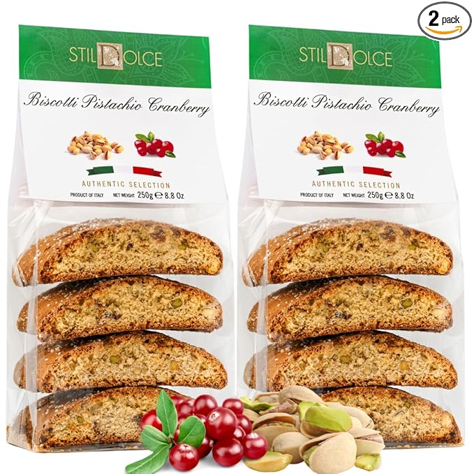 Italian Semi-Soft Pistachio and Cranberry Biscotti | Made in Tuscany, Italy | Stildolce Traditional Authentic Biscuits, Pack of 2