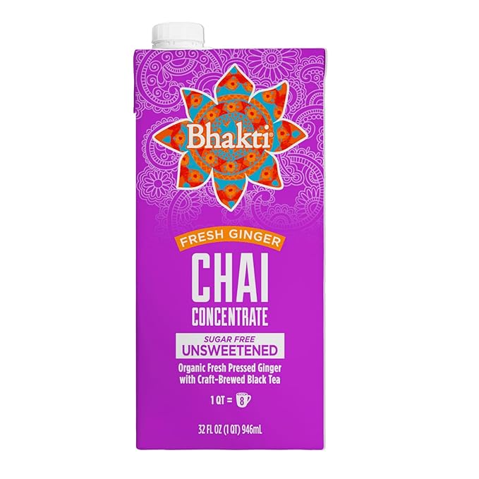 Bhakti Chai Tea Concentrate | Sugar-Free, Fresh Organic Ginger, Black Tea, Spiced, Dairy-Free, Vegan (Pack of 6)